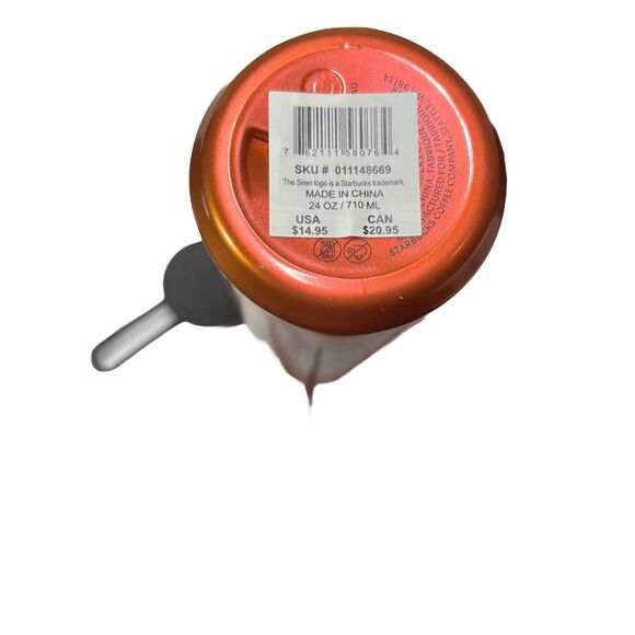 Starbucks Orange & Black Shine Wordmark Logo Strap Water Bottle 24 Oz New w/tags - Picture 3 of 3